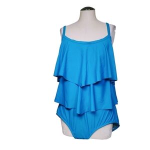 Maxine Of Hollywood One Piece Blue Ruffle Swimsuit 18W